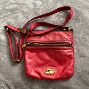 Fossil Coral Red Orange | Leather Crossbody Bag | Genuine Leather | Adjustable